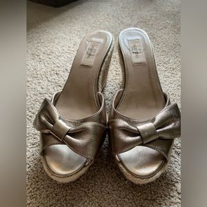 Valentino Gold Metalic Leather Bow Espadrille Slide Shoes